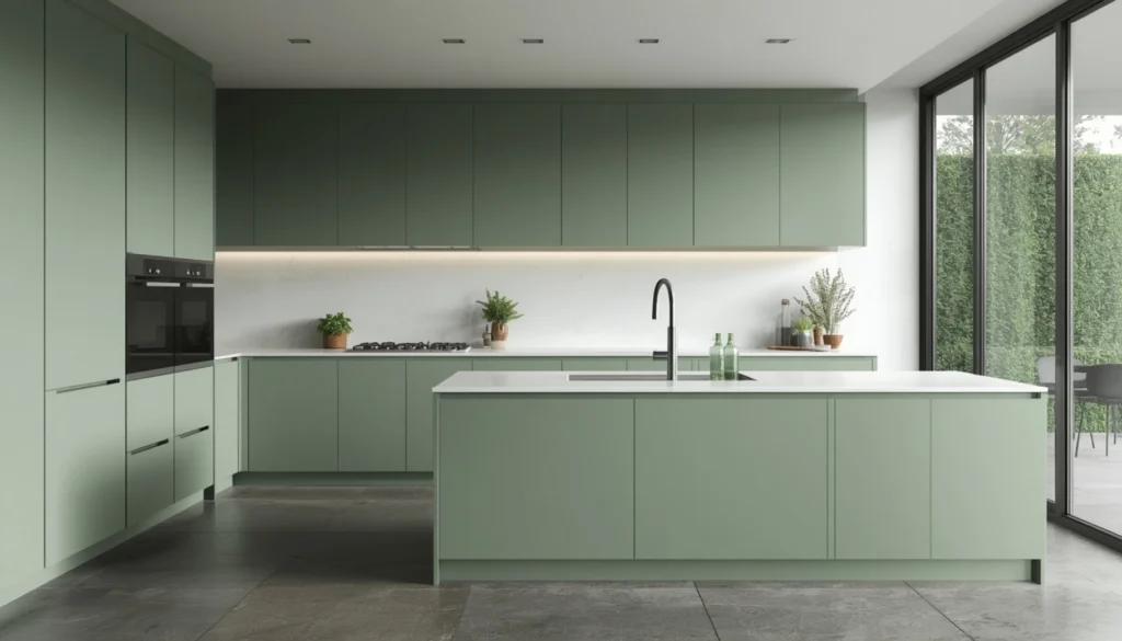 Modern Minimalist Sage Green Kitchen