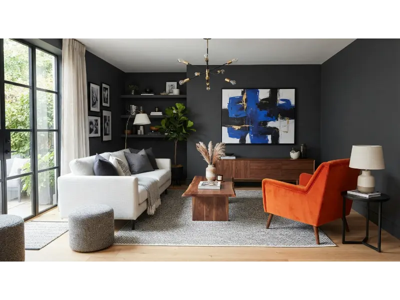 Monochrome Room with Bright Accent Colors