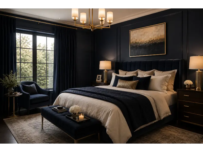 Moody Navy Blue Bedroom for a Luxurious Atmosphere