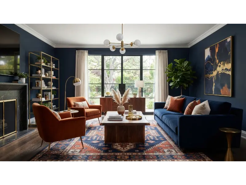 Navy Blue with Burnt Orange Highlights