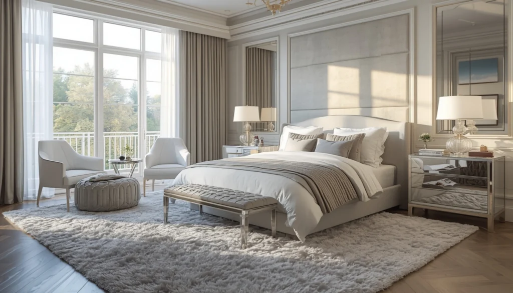 Plush Grey Rug with Silver Details