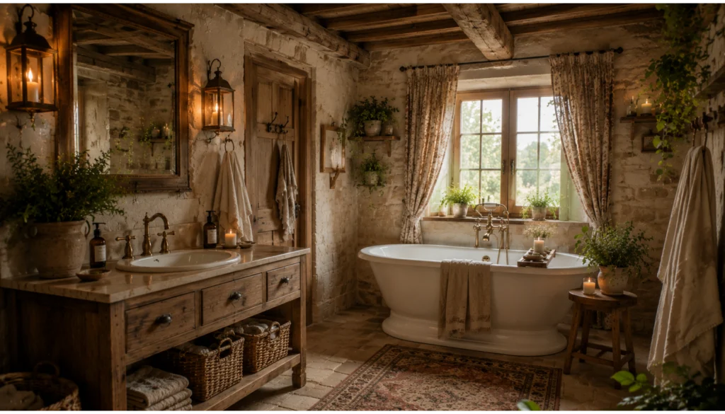 Rustic Cottage Bathroom with Exposed Beams