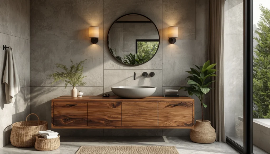 Rustic Live Edge Wood Vanity with Stone Sink