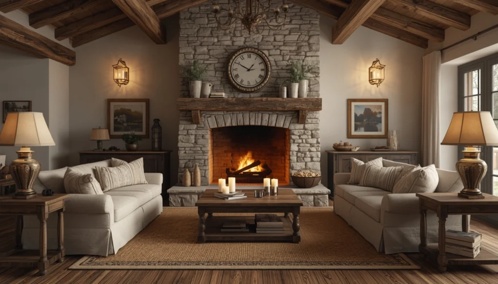 Rustic Stone Fireplace Centerpiece