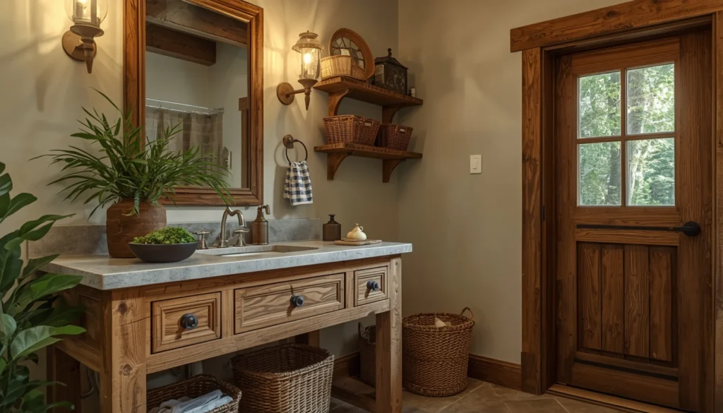 Rustic Wooden Vanity Cottage Bathroom Design