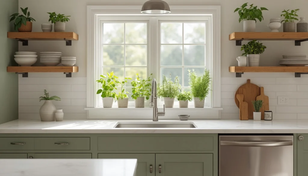 Sage Green Kitchen with Indoor Herb Garden