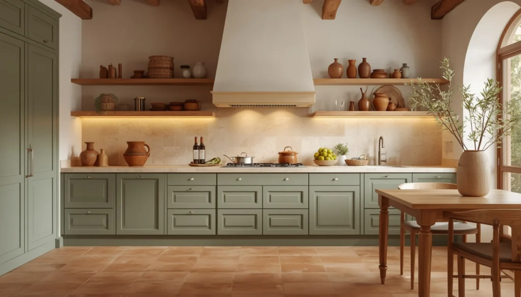 Sage Green Kitchen with Warm Terracotta Accents