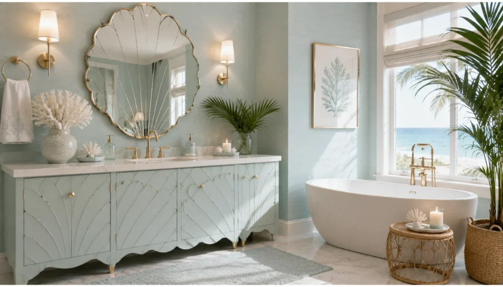Scalloped Vanity and Shell Details