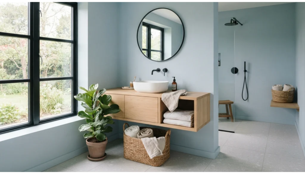 Scandinavian Blue Bathroom with Natural Simplicity