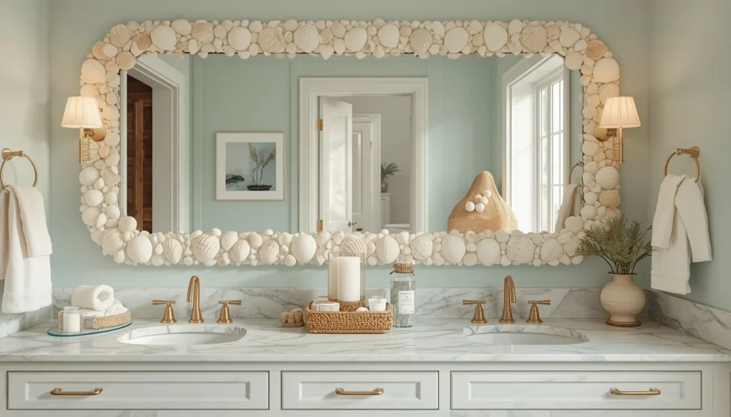 Seashell Framed Mirror Statement Wall