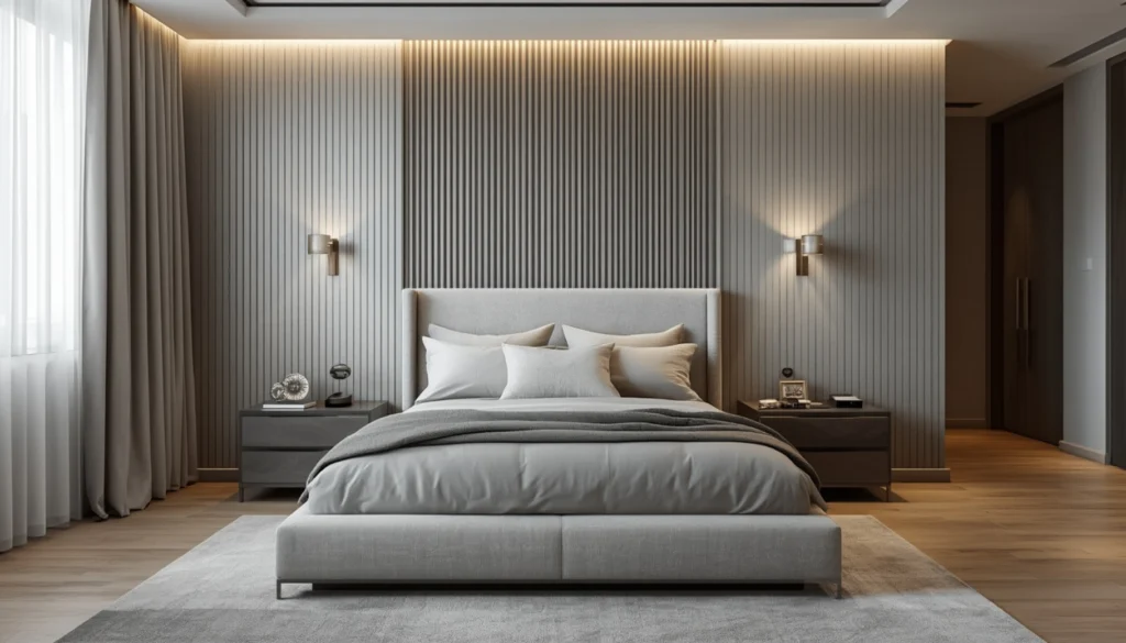  Silver Grey Accent Wall with Vertical Panels