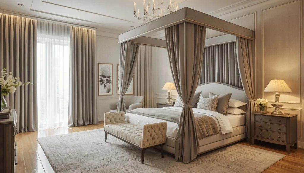 Silver Grey Canopy Bed Retreat