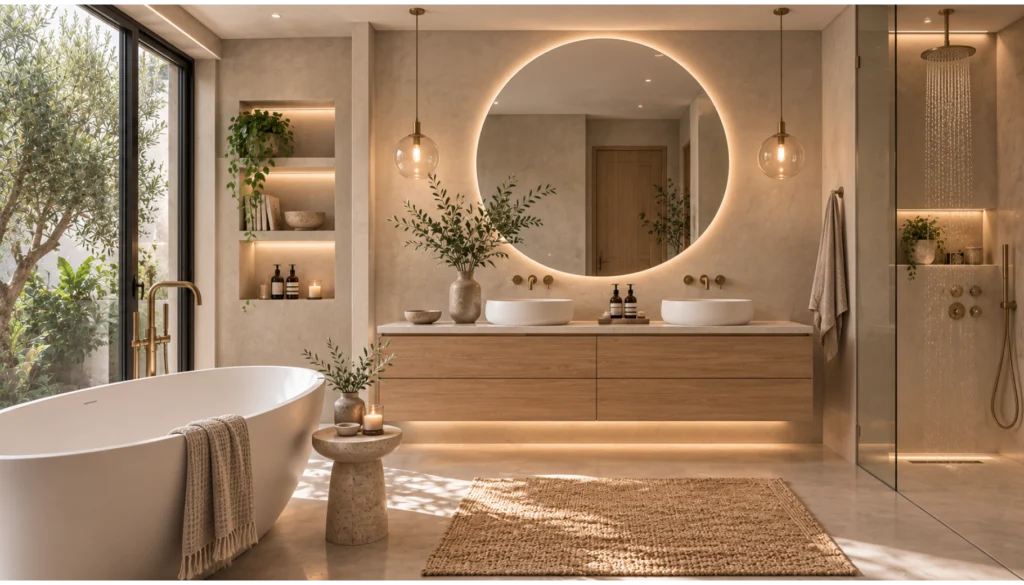 Soft Beige Contemporary Bathroom