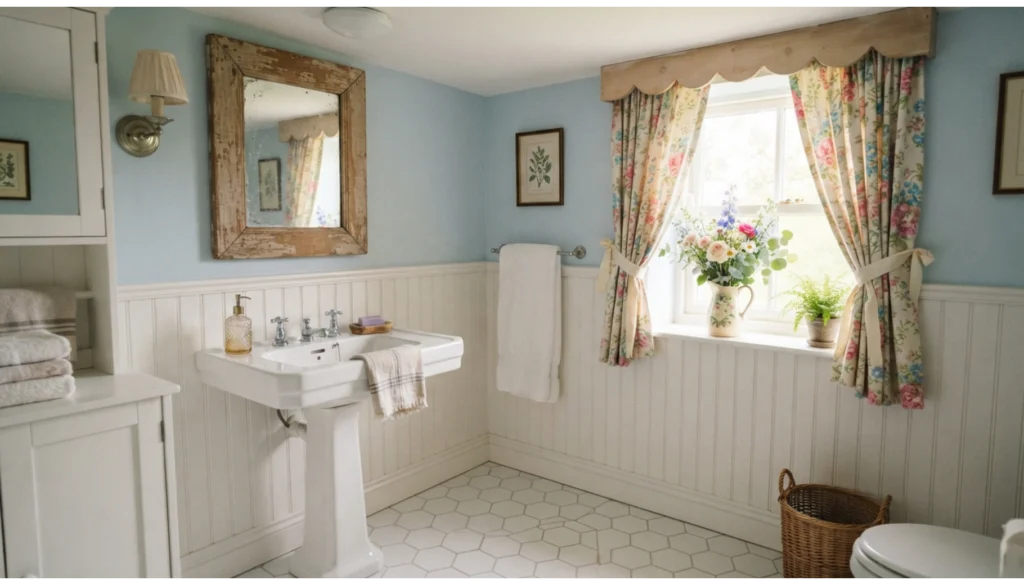 Soft Blue and White Cottage Bathroom