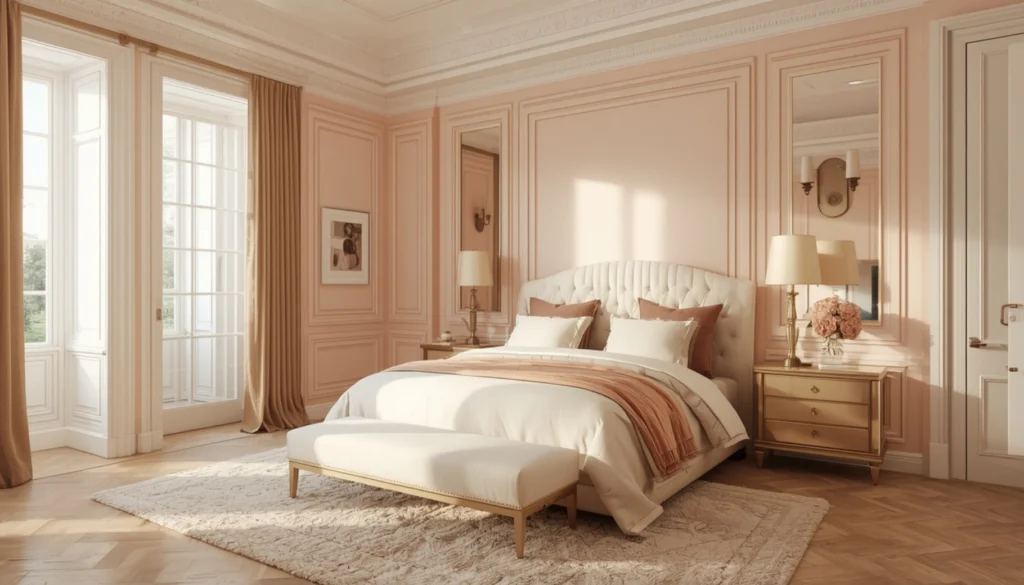 Soft Blush Walls with White Trim