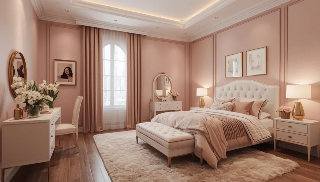 Soft Pink Contemporary Bedroom