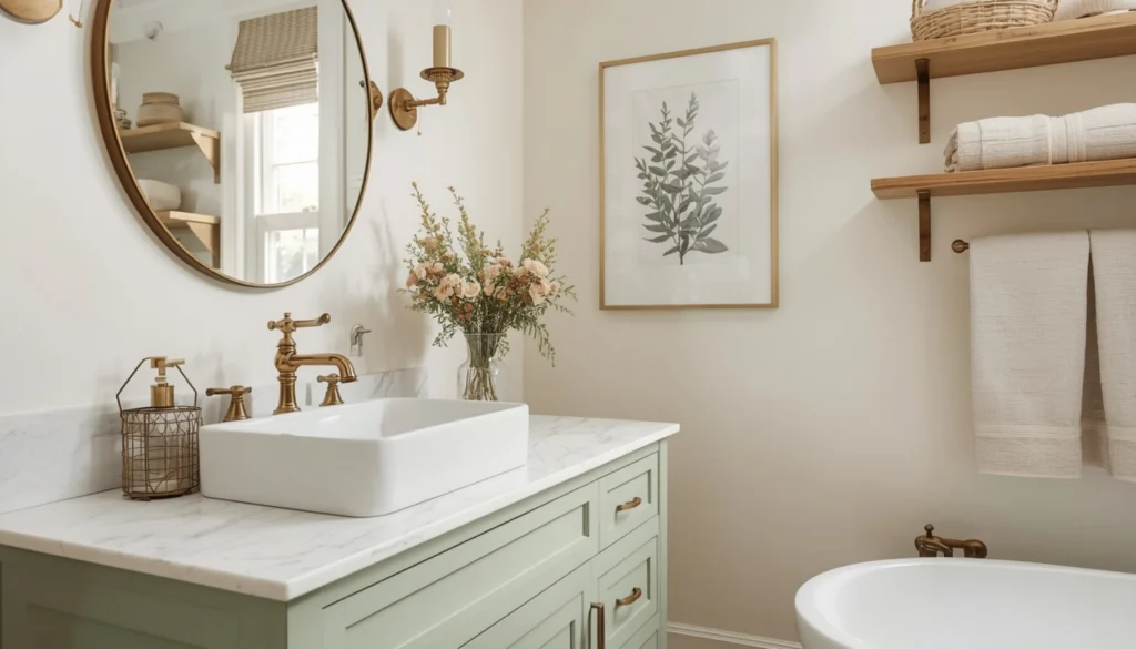 Soft Sage Green Vanity with Ceramic Sink