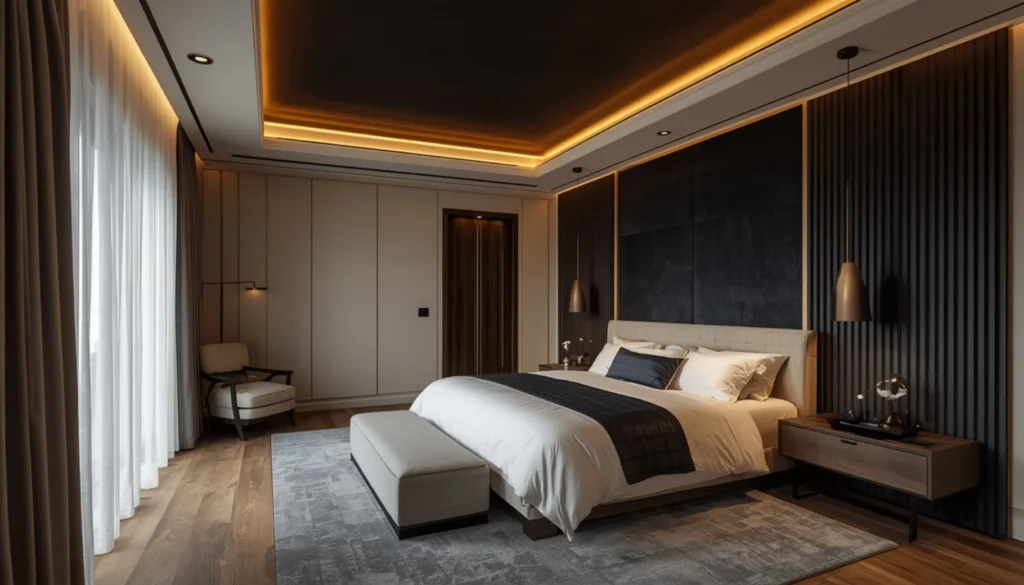  Statement Black Ceiling with Soft Lighting