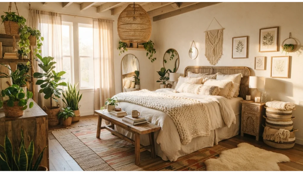 Style a Rustic Bench at the Foot of the Bed