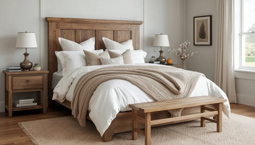 Style a Rustic Wooden Bed With Soft Layered Bedding