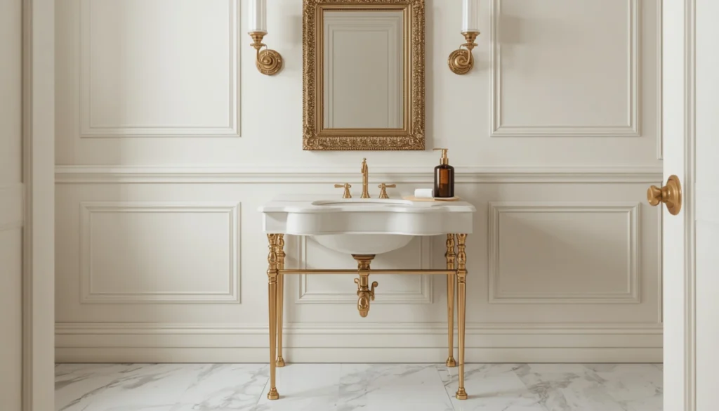 Vintage Style Console Sink with Brass Legs