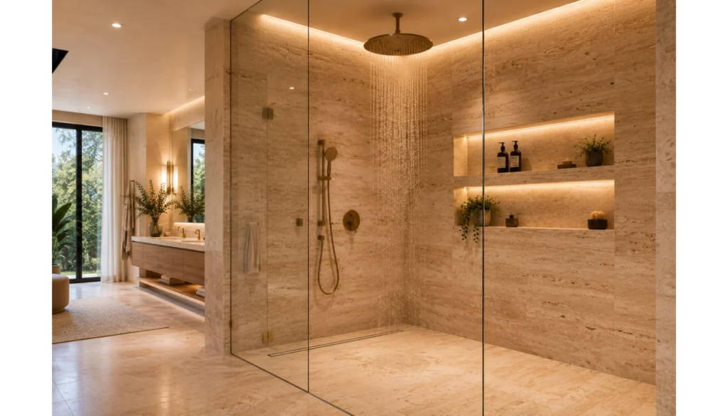 Walk In Shower with Natural Stone