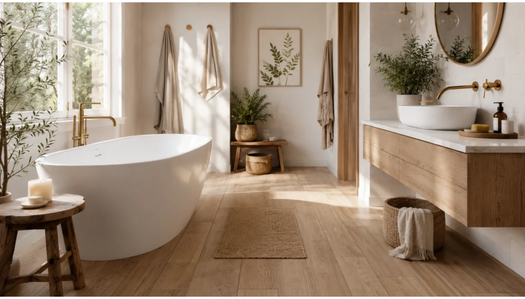 Warm Wood Look Bathroom Flooring