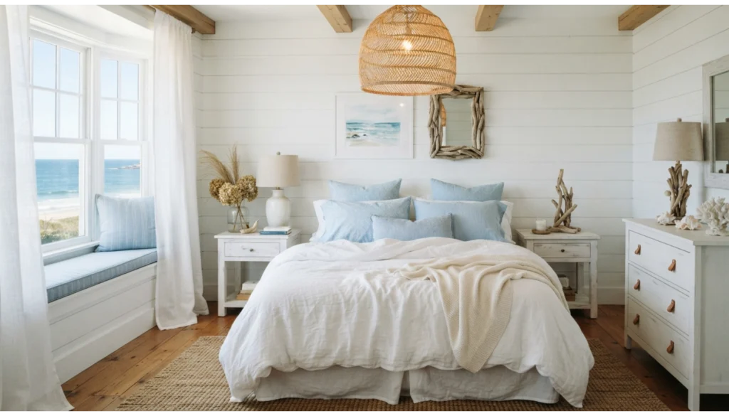 White Bedroom With Coastal Inspired Decor
