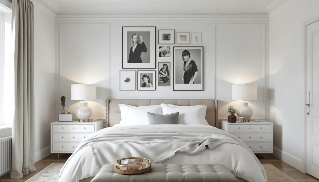 White Bedroom With Gallery Wall Decor