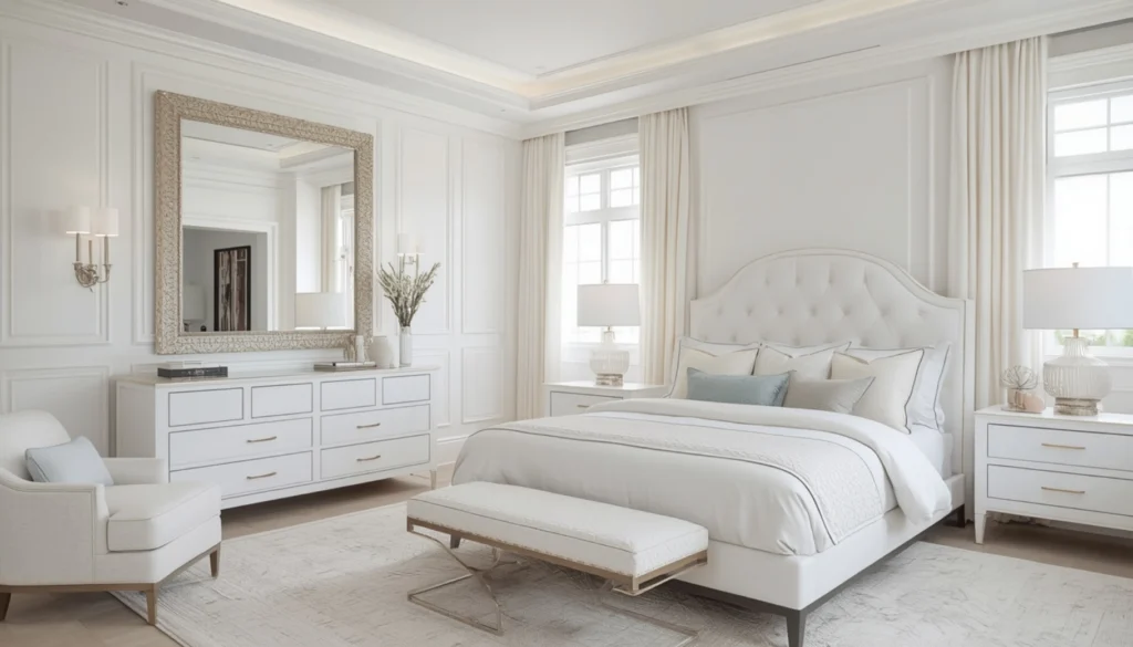 White Bedroom With Mirror Decor