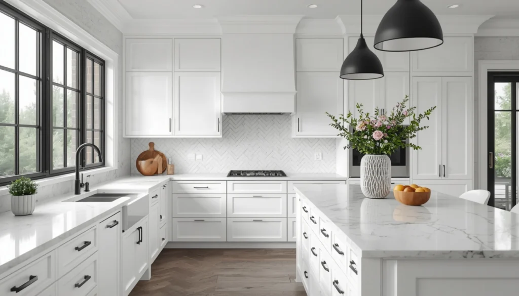 White Kitchen with Bold Black Accents
