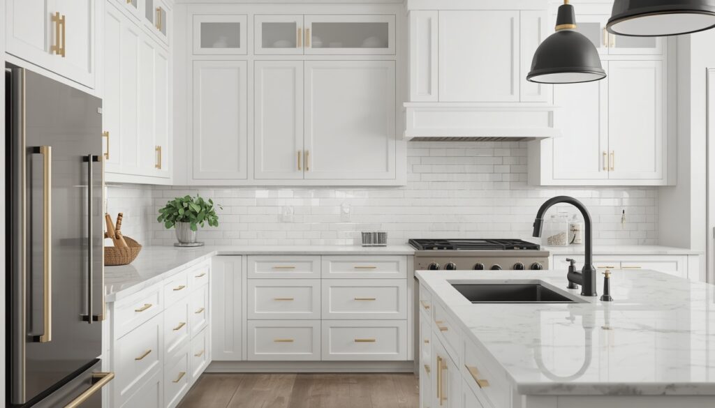 White Kitchen with Mixed Metal Finishes