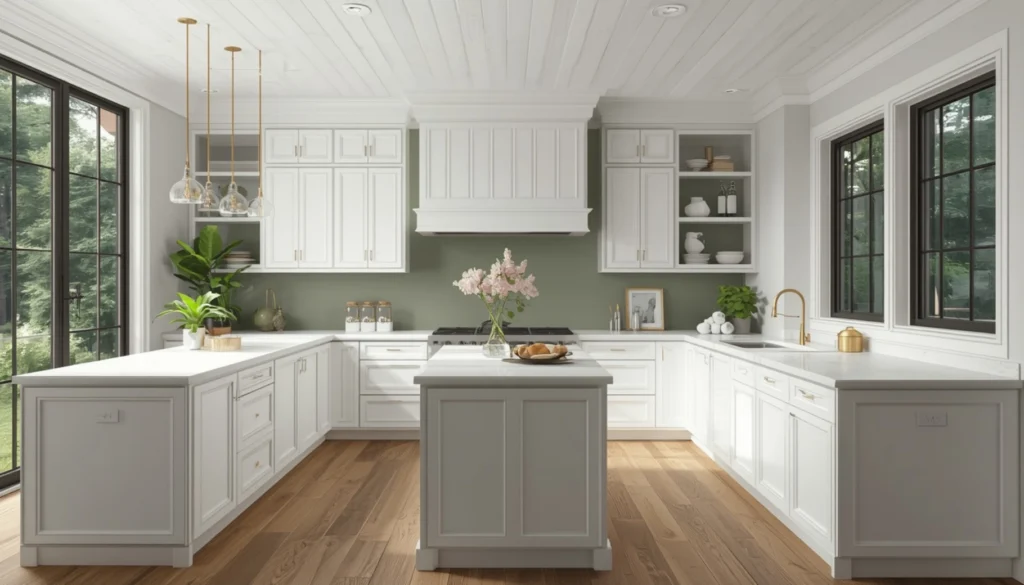 White Kitchen with a Bold Green Accent Wall