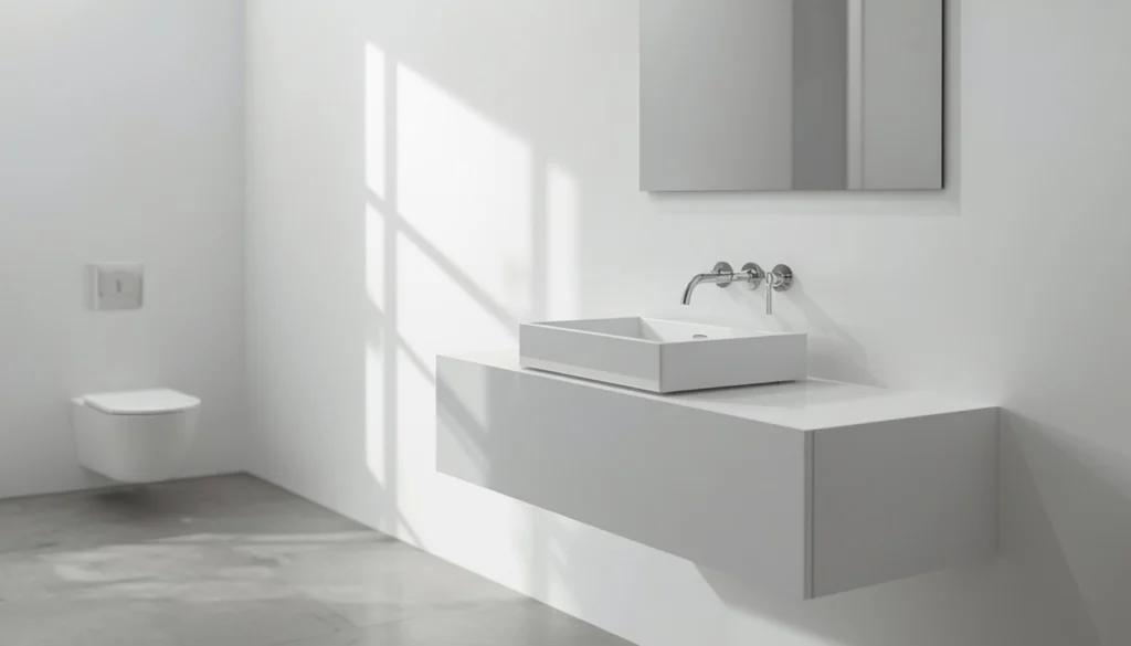 White Minimalist Vanity with Slim Rectangle Sink
