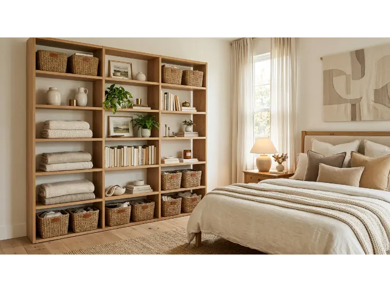 Add Baskets to Open Shelving