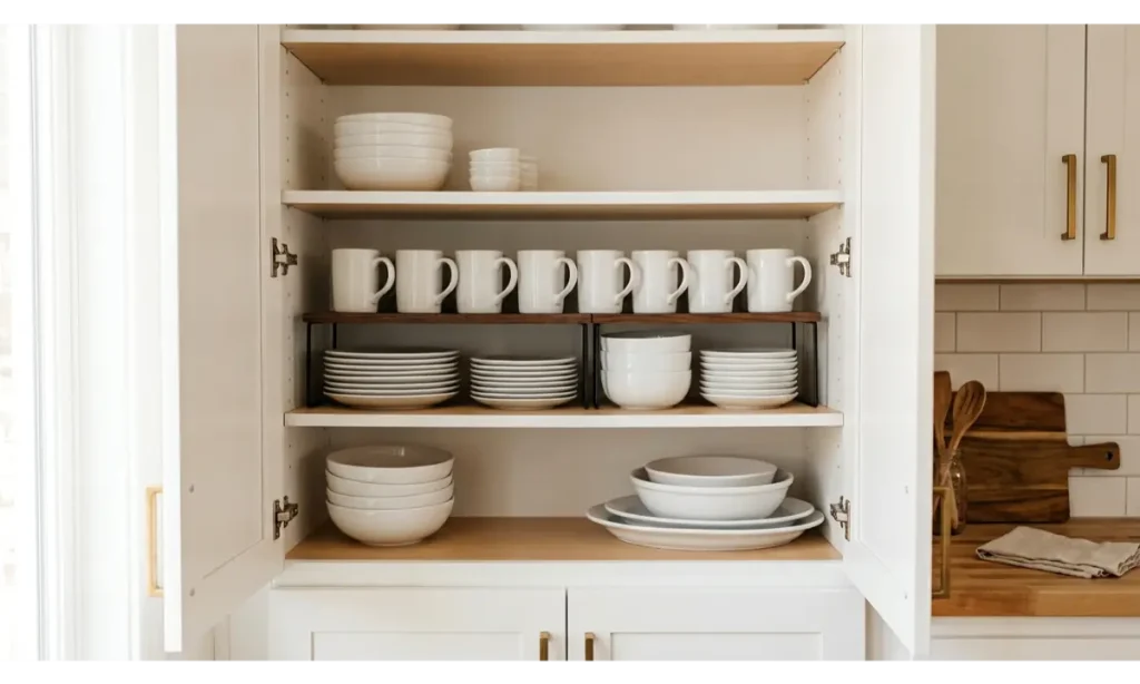 Add Shelf Risers Inside Cabinets