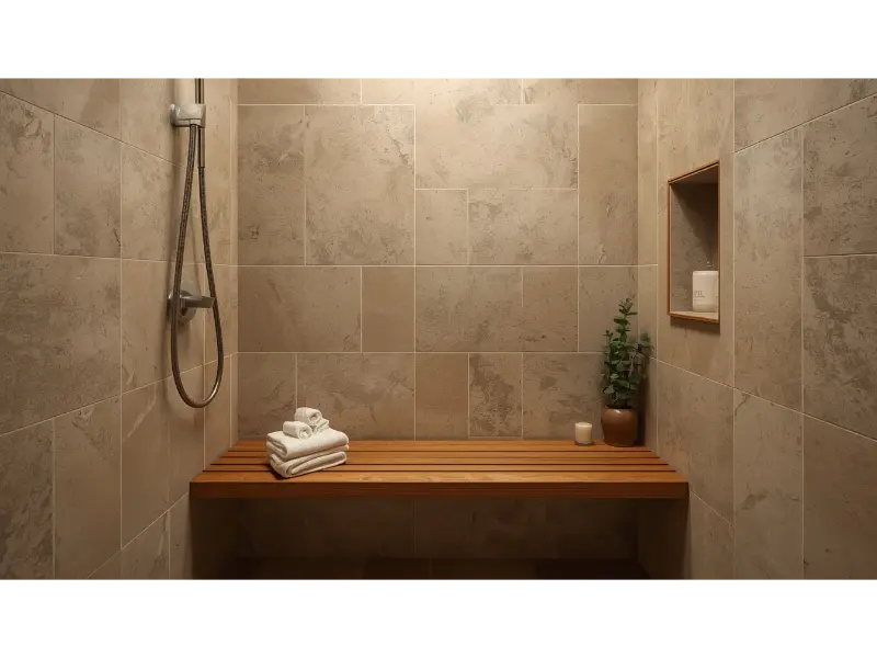 Add a Teak Bench Inside the Shower