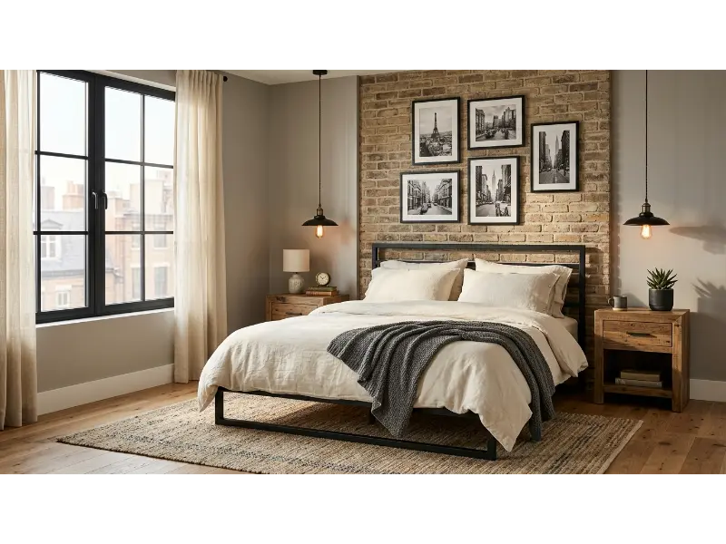 Black Metal Bed With Warm Wood