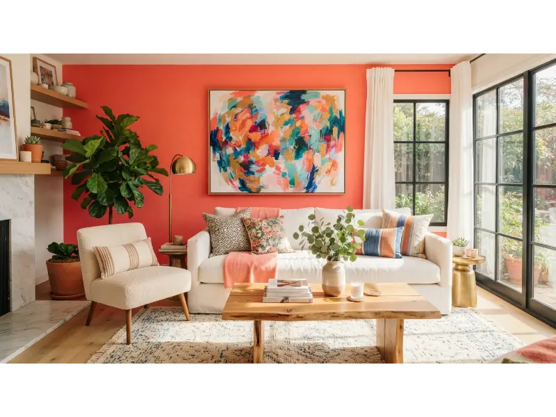 Bold Accent Wall with Colorful Artwork