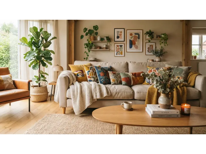 Bright Throw Pillows and Cozy Blankets