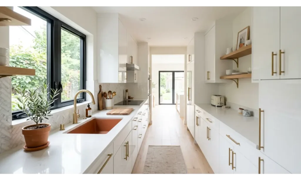 Bright White Galley Kitchen Ideas for a Larger Look