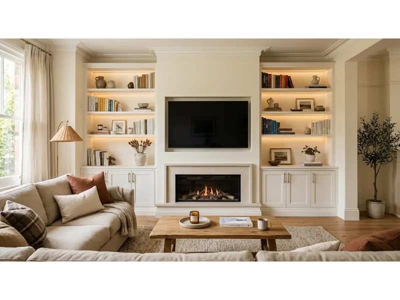 Built In Shelves Around The TV