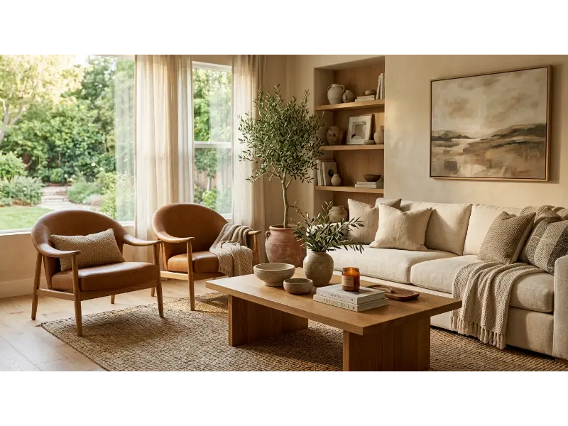 Caramel Leather and Linen Combination