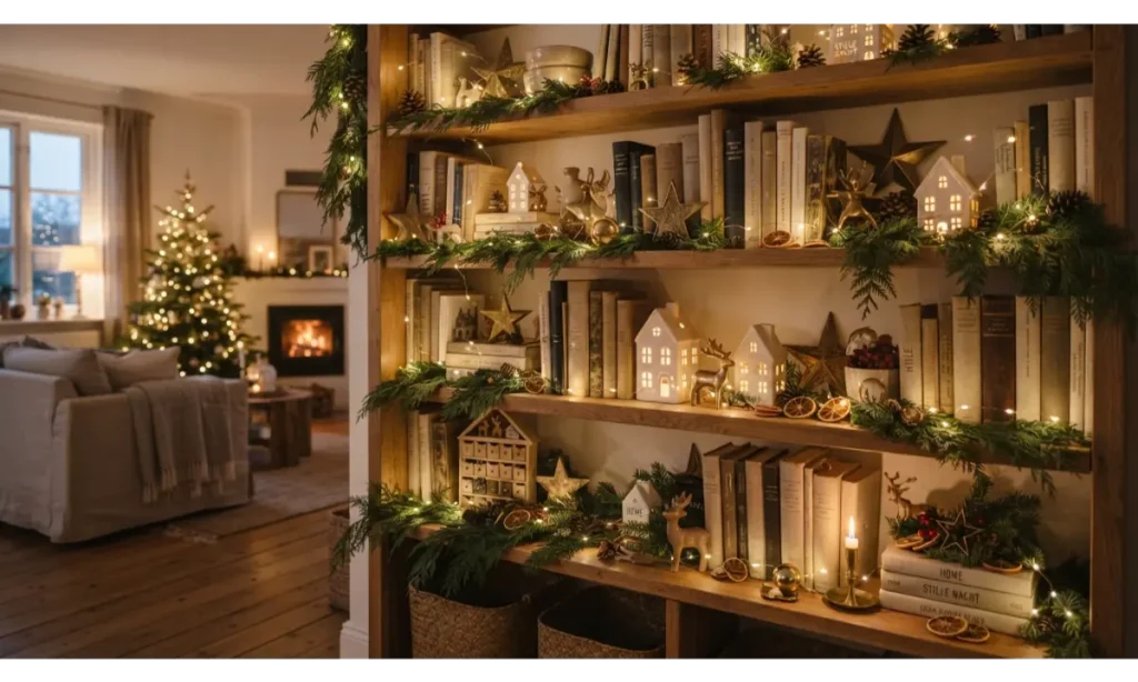 Christmas Light Indoor Ideas for a Bookshelf