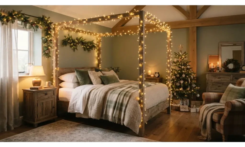 Christmas Light Indoor Ideas for a Canopy Bed
