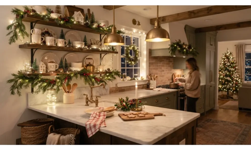 Christmas Light Indoor Ideas for a Kitchen Shelf