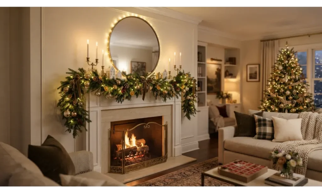 Christmas Light Indoor Ideas for a Mantel Mirror