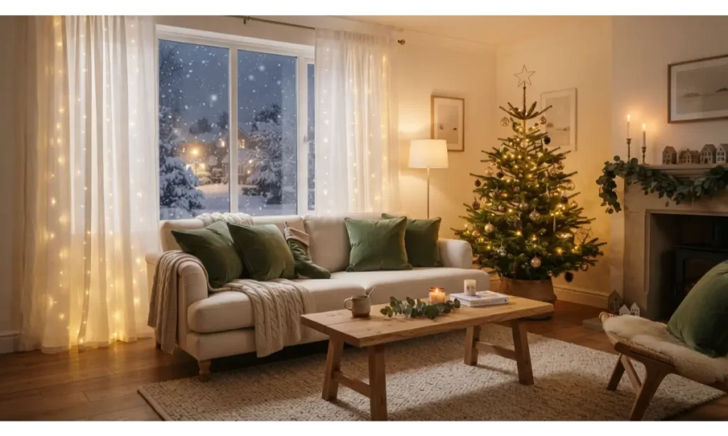 Christmas Light Indoor Ideas with Sheer Curtains
