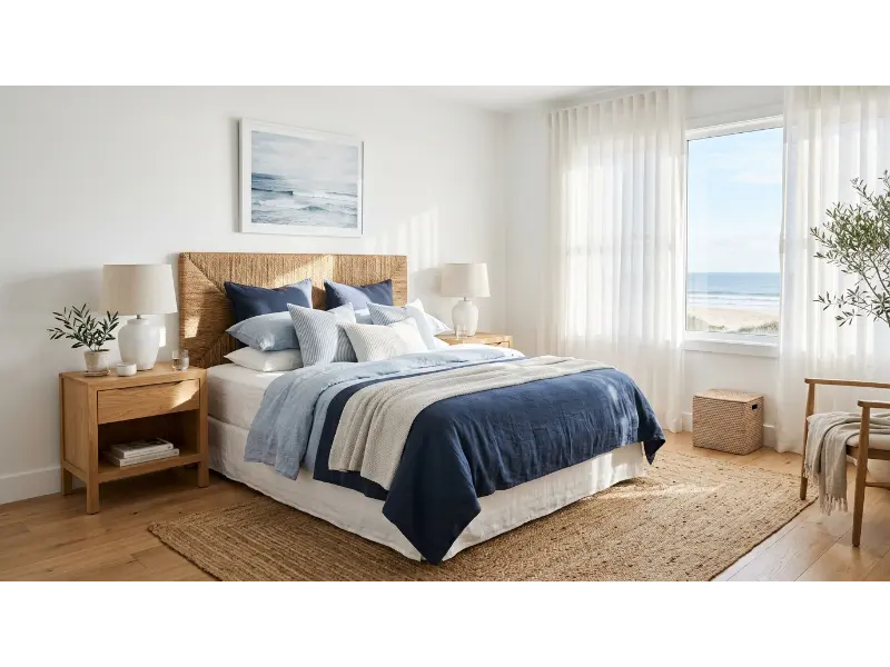 Classic Blue and White Beach Bedroom