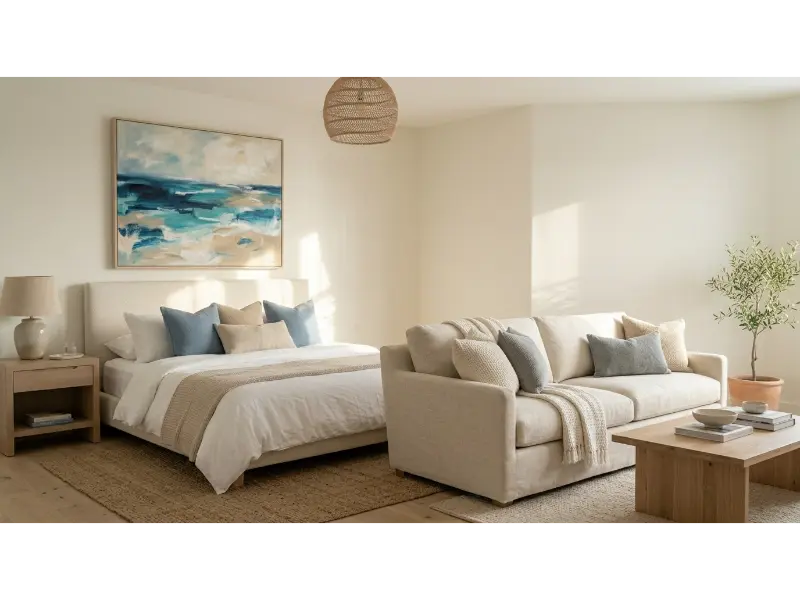 Coastal Bedroom With Ocean Artwork